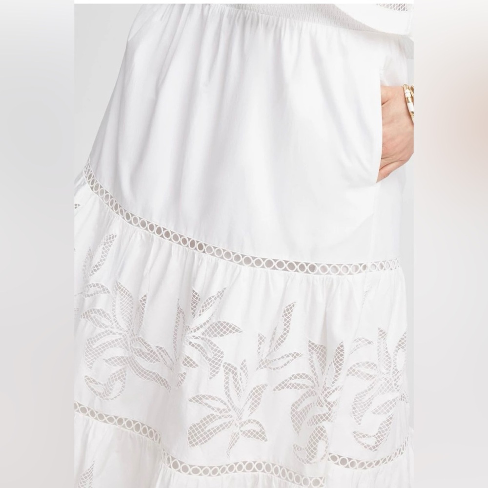 Elegant White Lace Maxi‎ Skirt poplin pull on Chico’s size 12 - Picture 3 of 13